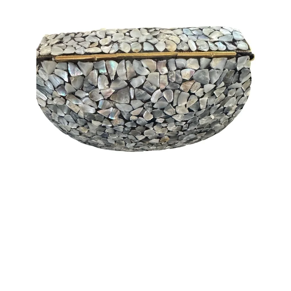 RAMLA Clutch Womens OS White Mother of Pearl Mosaic‎ Handmade Boho Evening Bag